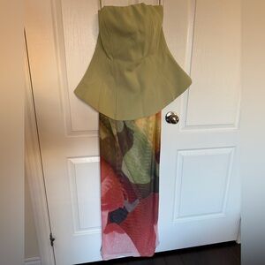 Green Strapless Dress with Colorful Maxi Skirt